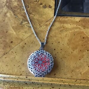 Elegant Silver and Red Pendant Necklace